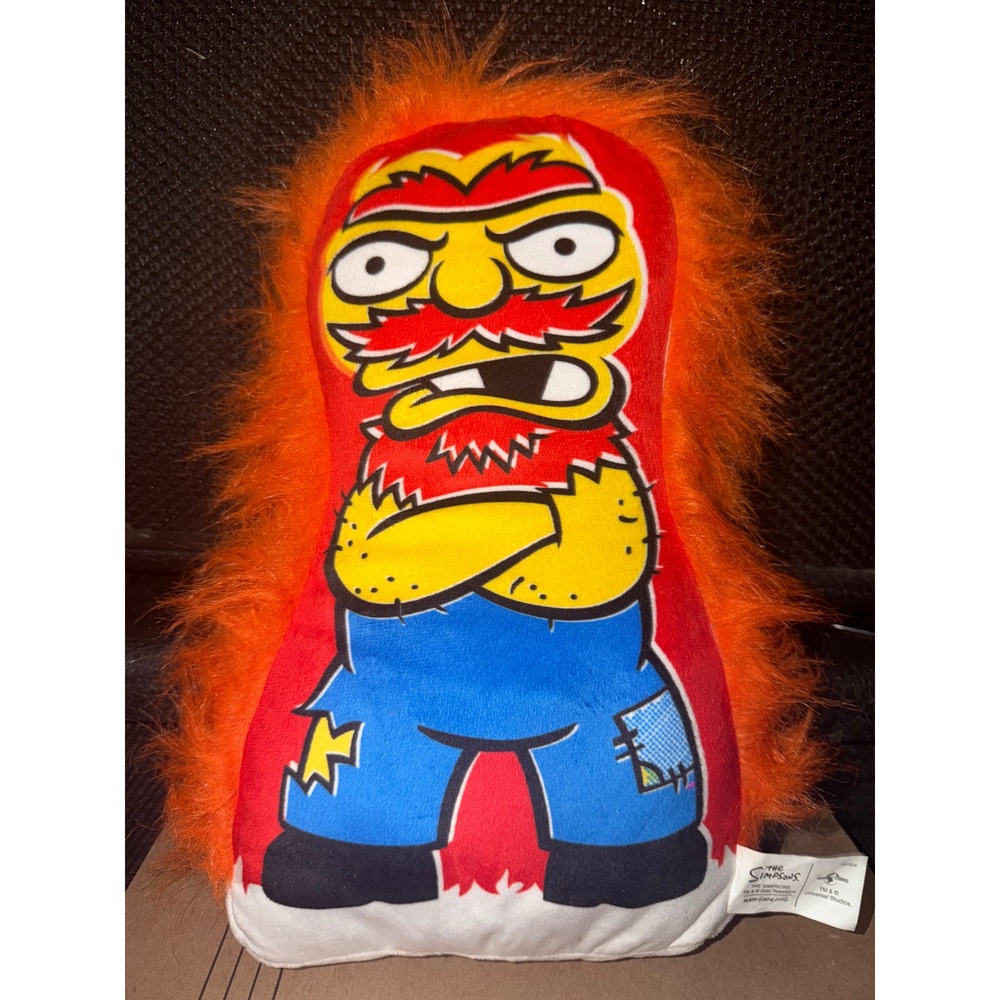 The Simpsons Groundskeeper Willie Plush Pillow Nanco 2011 Orange Fuzzy Hair Toy